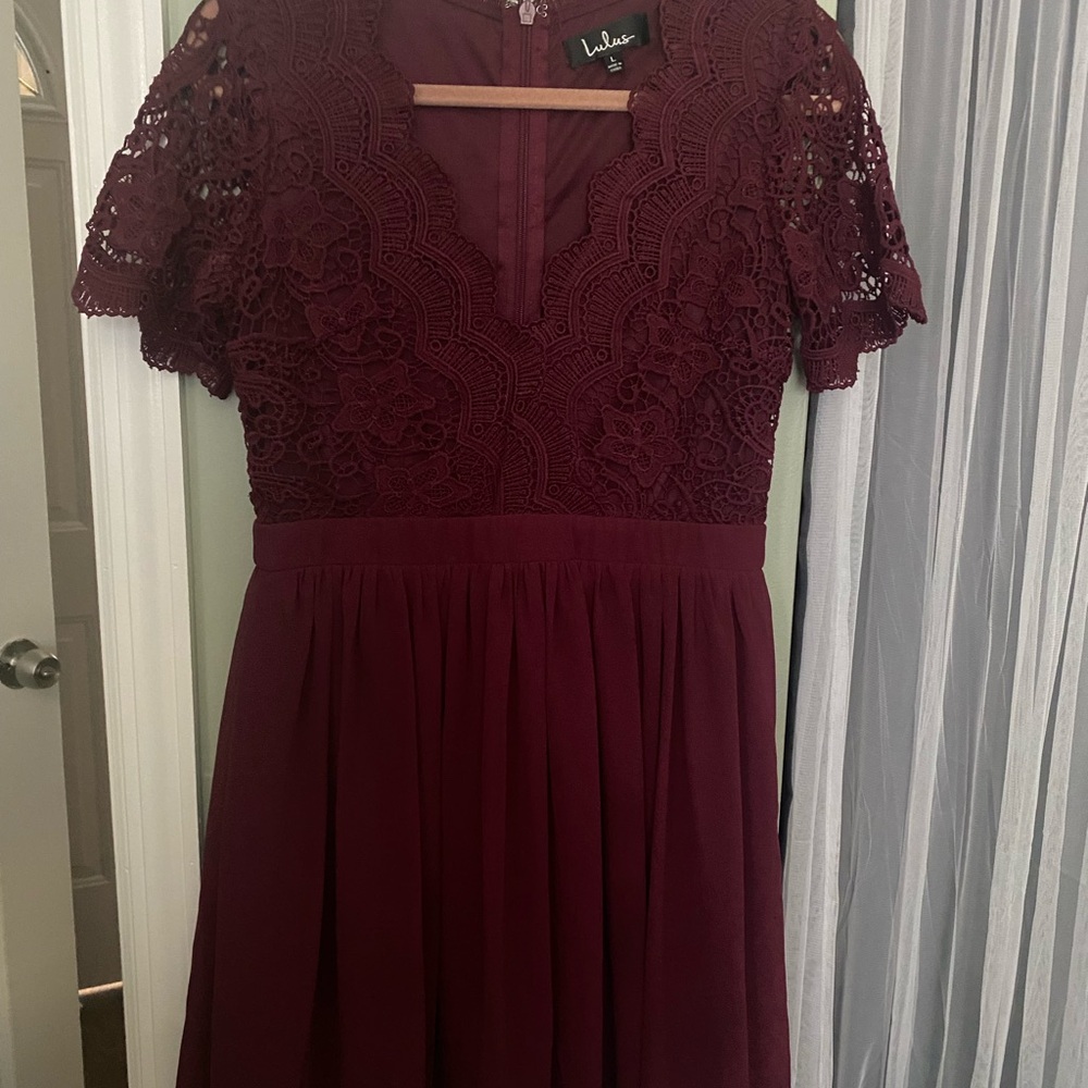Lulu's Deep Red Lace Midi Dress